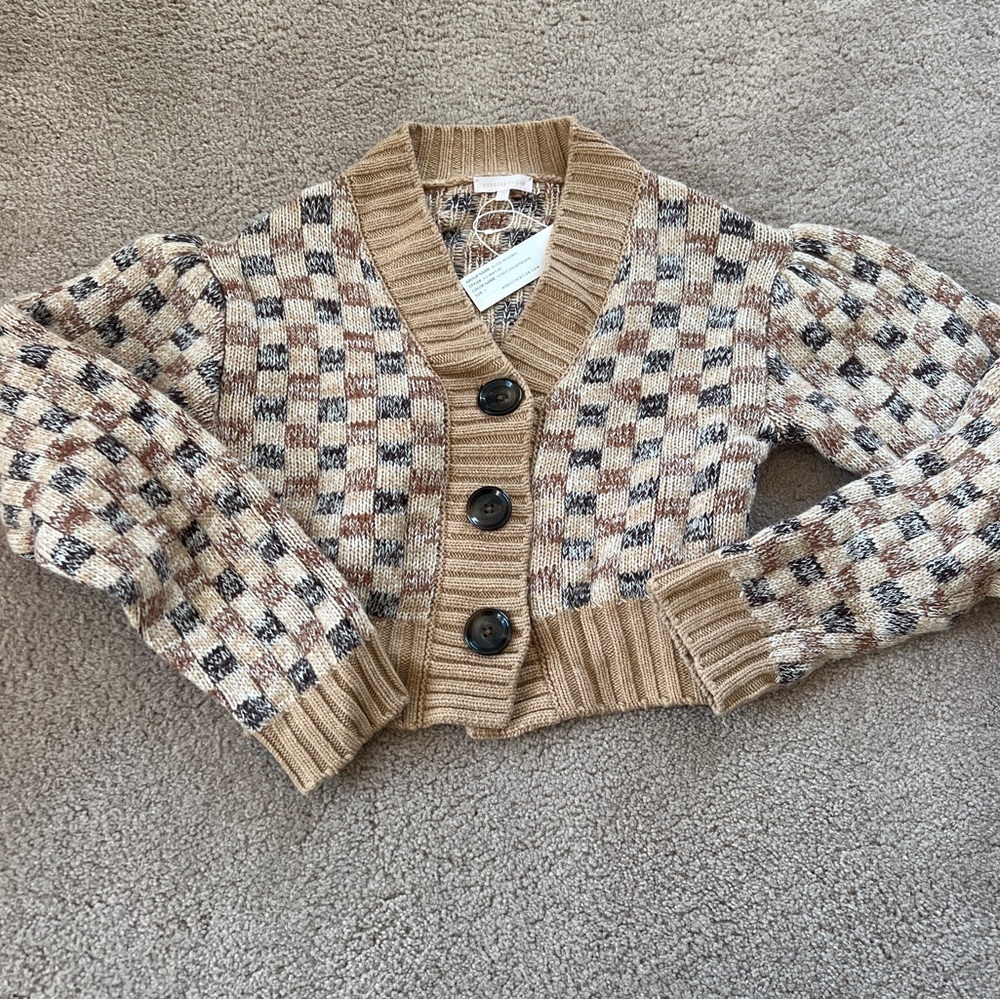 Rebecca Taylor cropped checkerboard cardigan